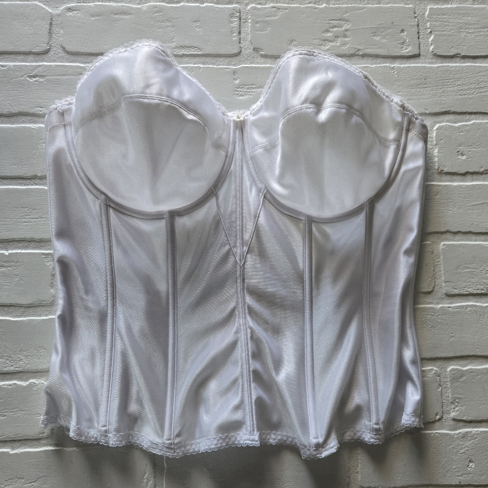 Dominique White Satin Bustier Corset Bra – Size 40D
